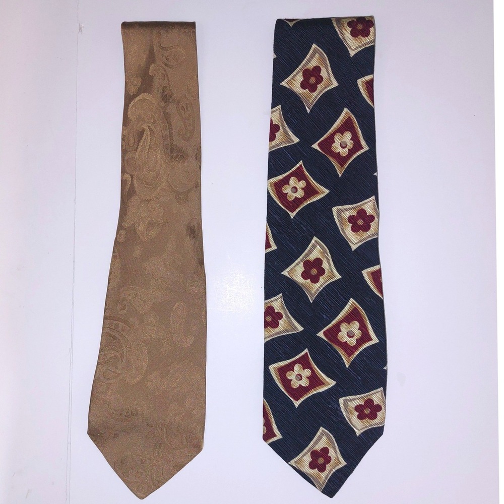 Philippe Perrier Geoffrey Beene Silk Ties Brown Paisley Blue Floral Vintage  Two
